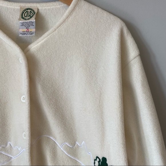 R&R vintage women’s lightweight fleece button cardigan embroidered skiers - L - Picture 4 of 12